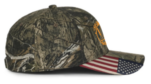 All Weather Seal Camo hat with AWS embroidered in hunter orange